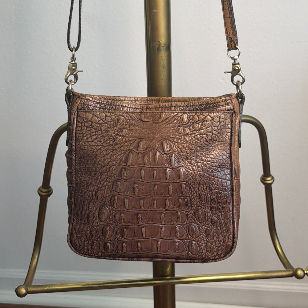 Brahmin Brown Croc Embossed Leather Crossbody Bag Organizer Purse Gold Hardware - Picture 5 of 7